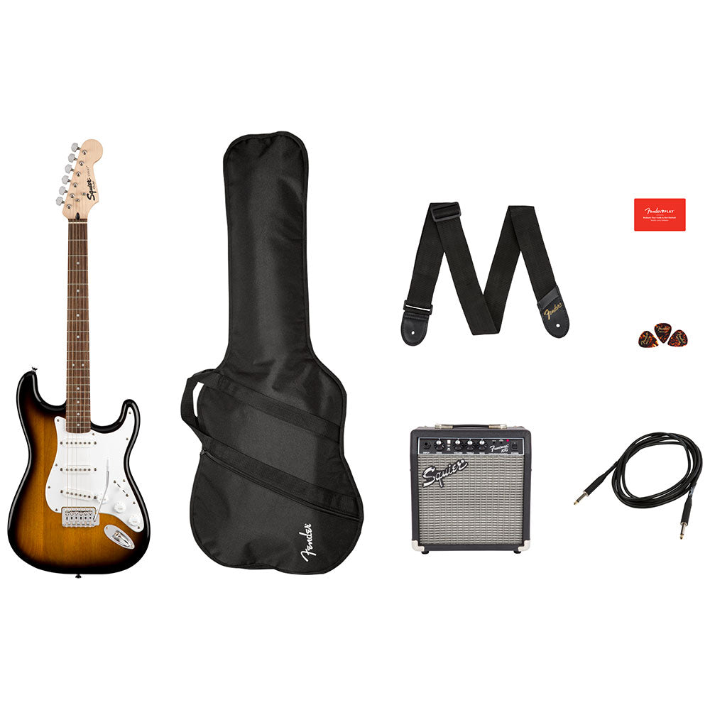 Paquete de Guitarra Eléctrica Squier Stratocaster Brown Sunburst (Amplificador Funda Tahalí Cable Púas) 0371823032