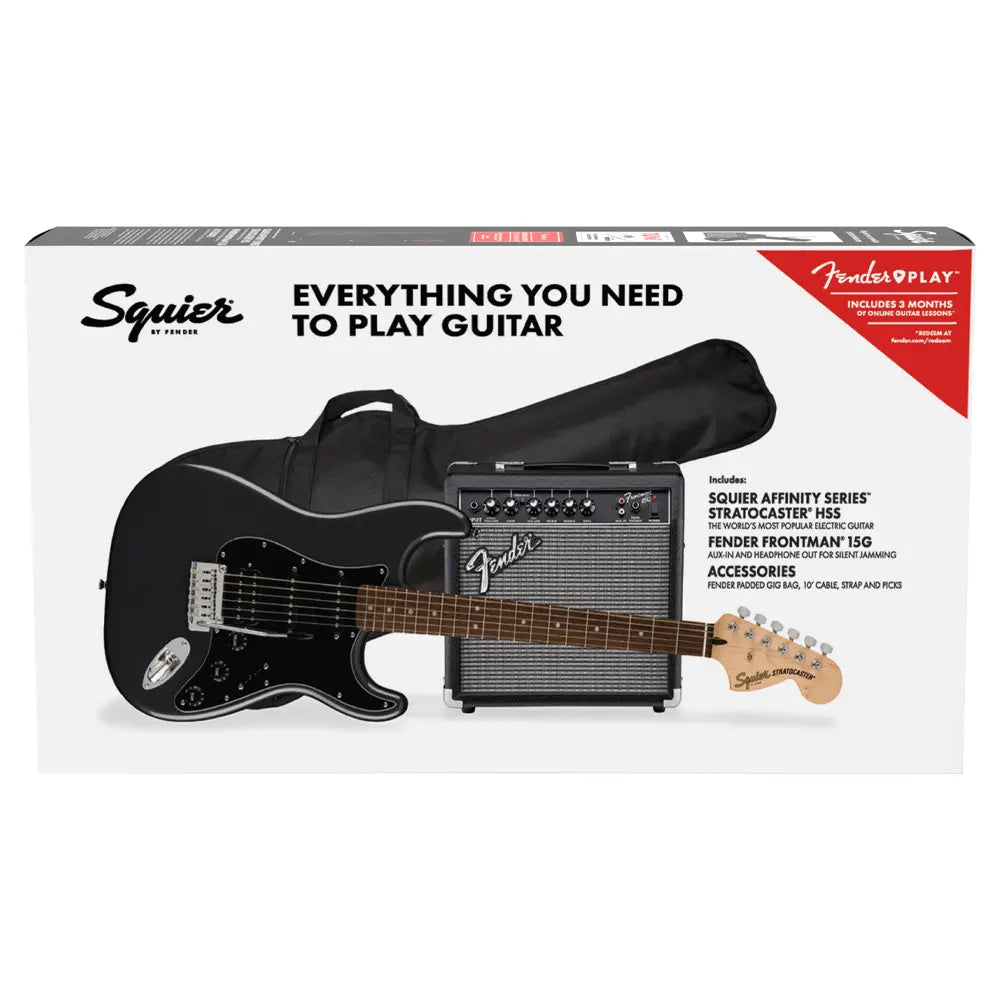 Paquete de Guitarra Eléctrica Squier 0372821069 Affinity Series Stratocaster HSS Pack Charcoal Frost Metallic