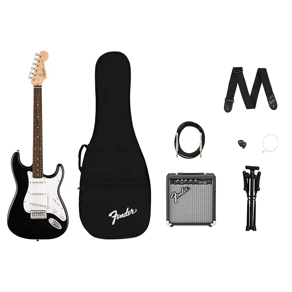 Paquete Guitarra Eléctrica Fender 0379800006 Debut Stratocaster Pk Blk 120v (Frontman 10, Funda, Tahalí, Cable, Atril, Encordadura, Puas)
