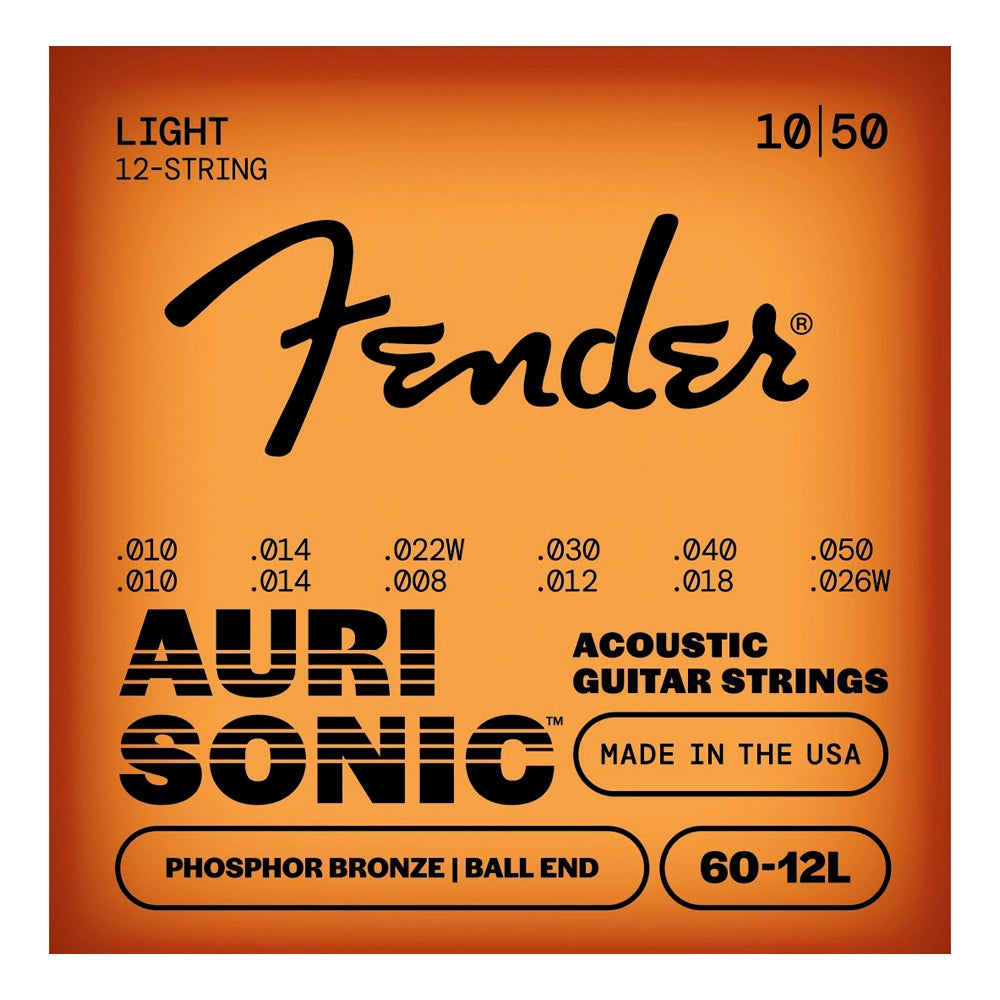 Fender 0730060423 Encordadura Guitarra Acústica Aurisonic Fósforo Bronce 10/48 Juego de 12 Cuerdas Punta de Bola
