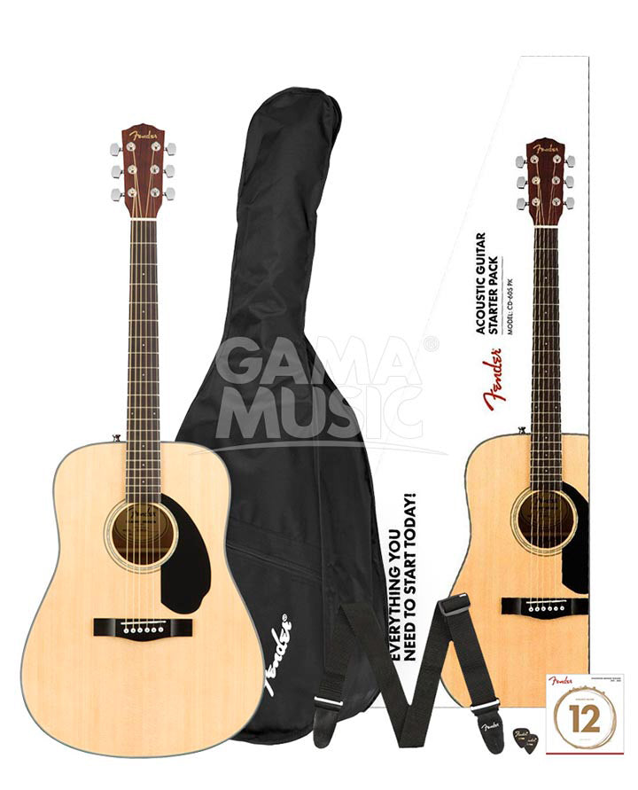 Paquete de Guitarra Acústica CD-60S (funda,Púas,tahalí,cuerdas) Natural FENDER 0970110421