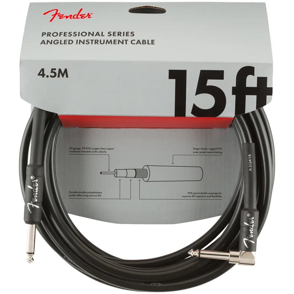 Fender 0990820059 Cable Instrumento 15 Professional Series Instrument Cables Straight/Angle 15' Black