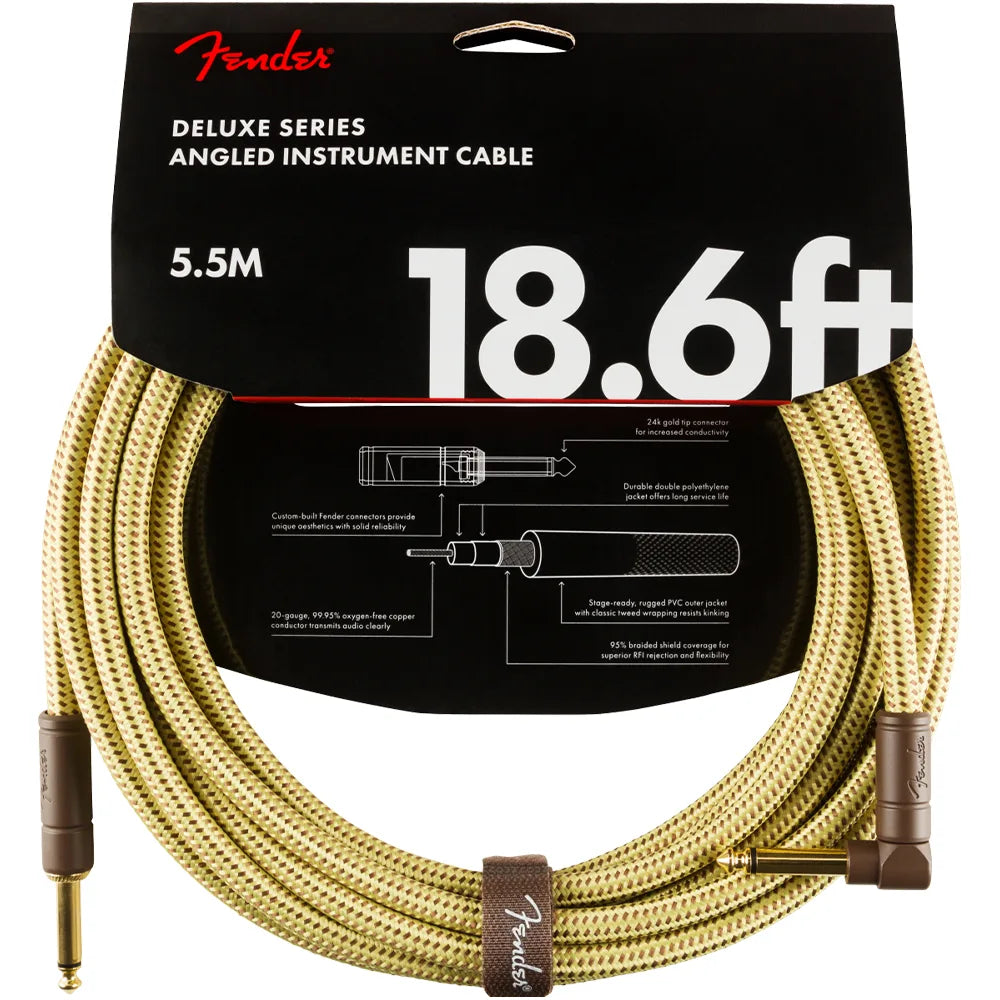 Fender 0990820082 Cable Instrumento Deluxe Series Instrument Cable Straight/Angle 18.6' Tweed