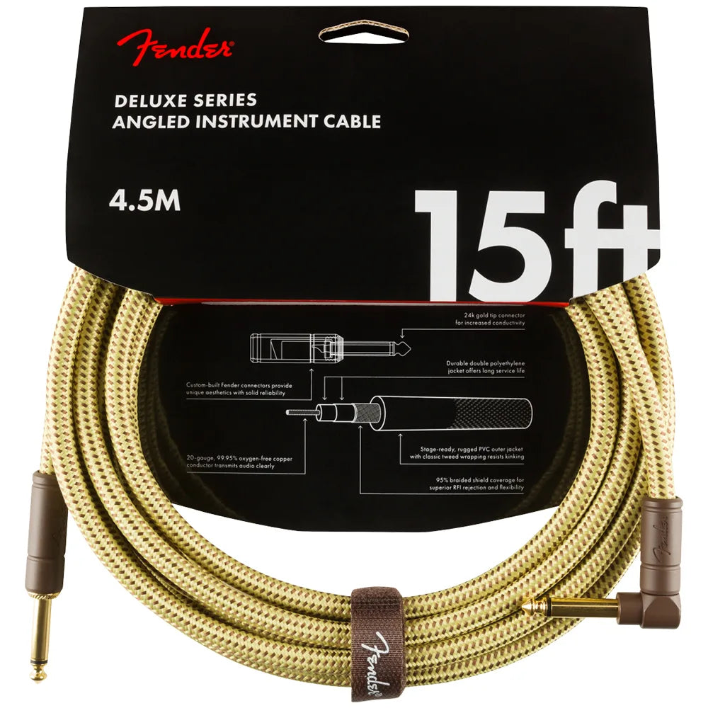Fender 0990820086 Cable Instrumento Deluxe Series Instrument Cable Straight/Angle 15' Tweed