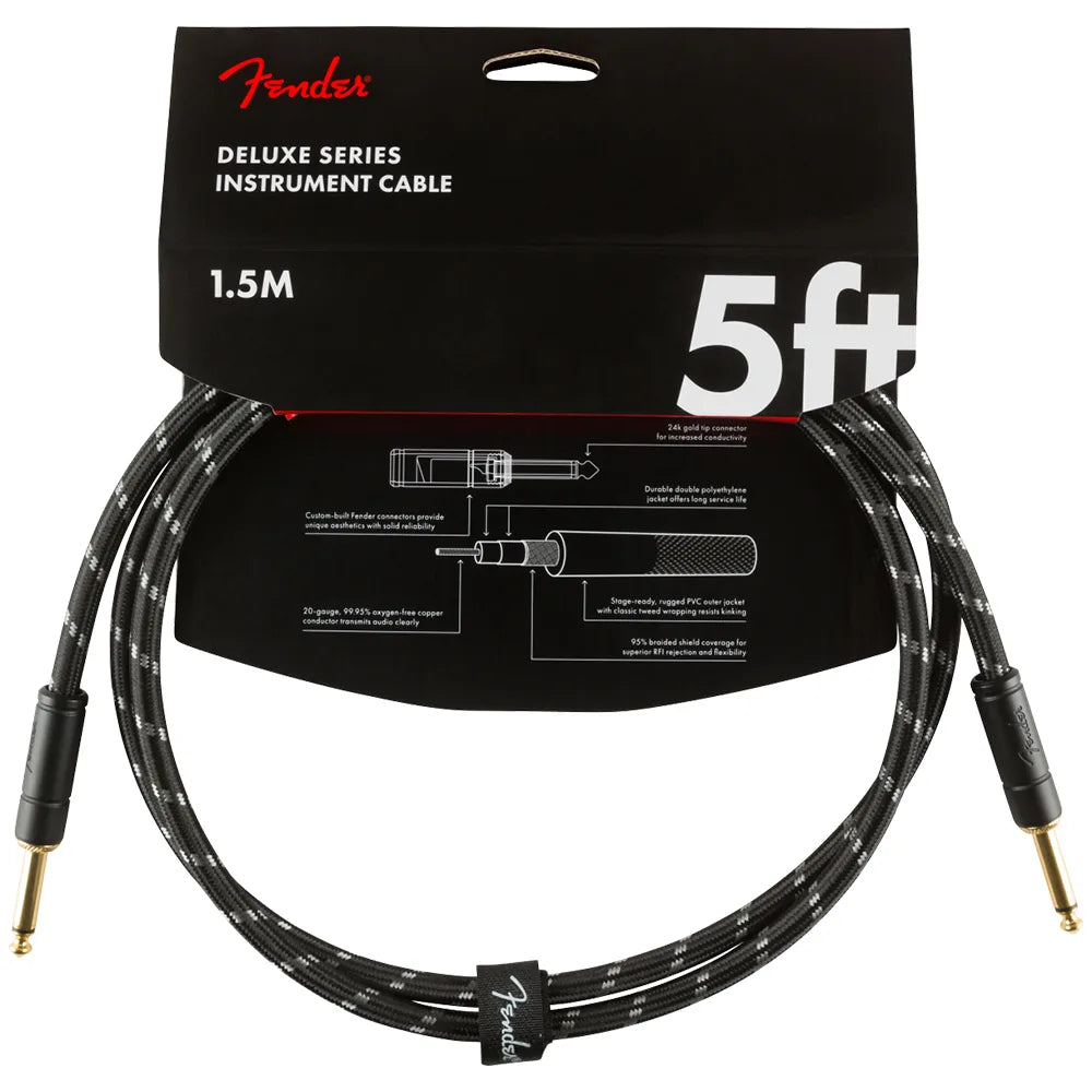 Fender 0990820093 Cable Instrumento Deluxe Series Instruments Cable Straight/Straight 5' Black Tweed 1.5 m