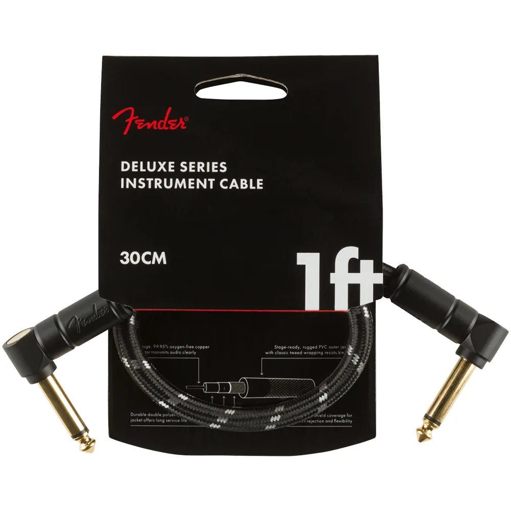 Fender 0990820095 Cable Deluxe Series Instrument Cable Angle/Angle 1' Black Tweed 30cm