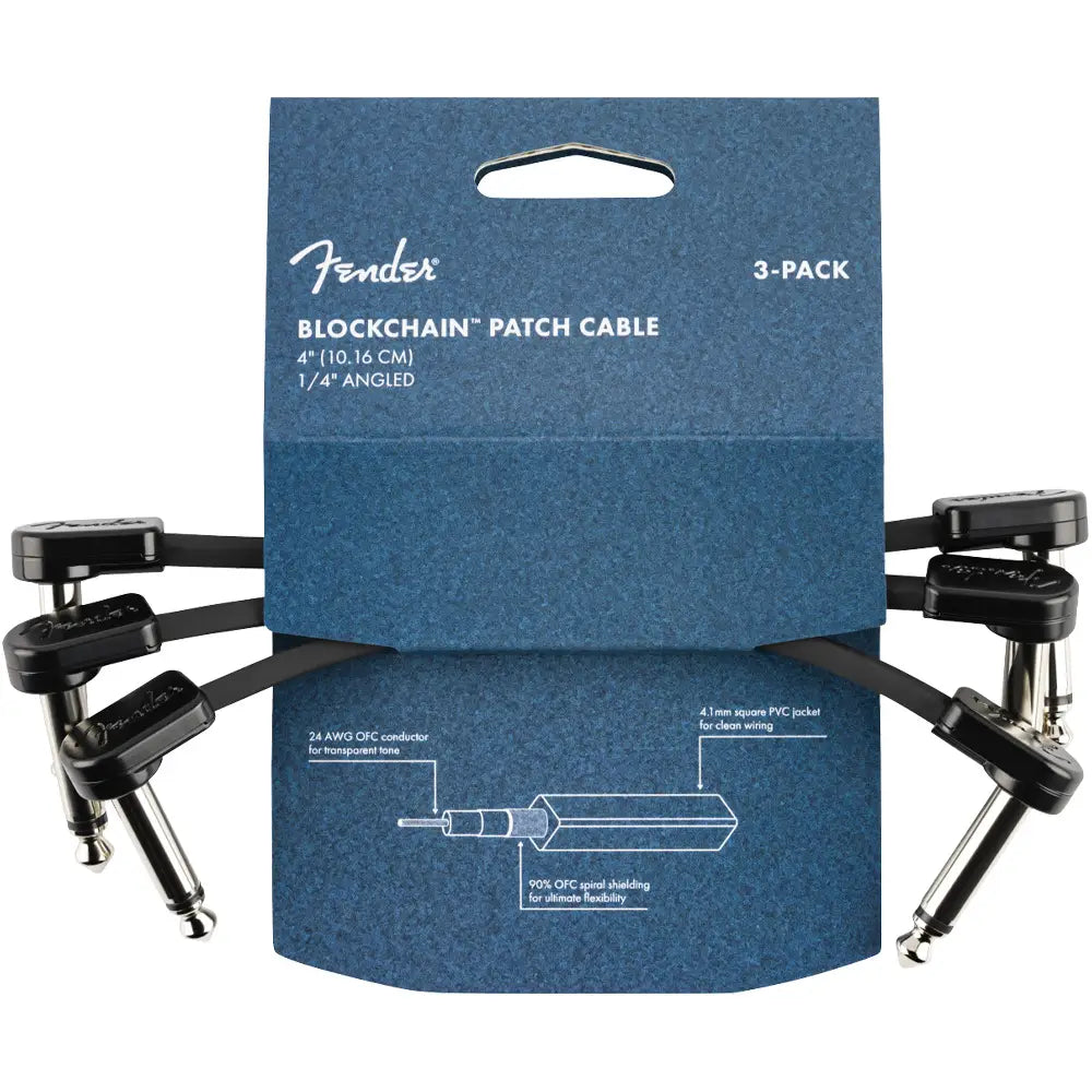 Fender 0990825007 Cable Blockchain 4" Patch 3-Pack Angle/Angle 10cm