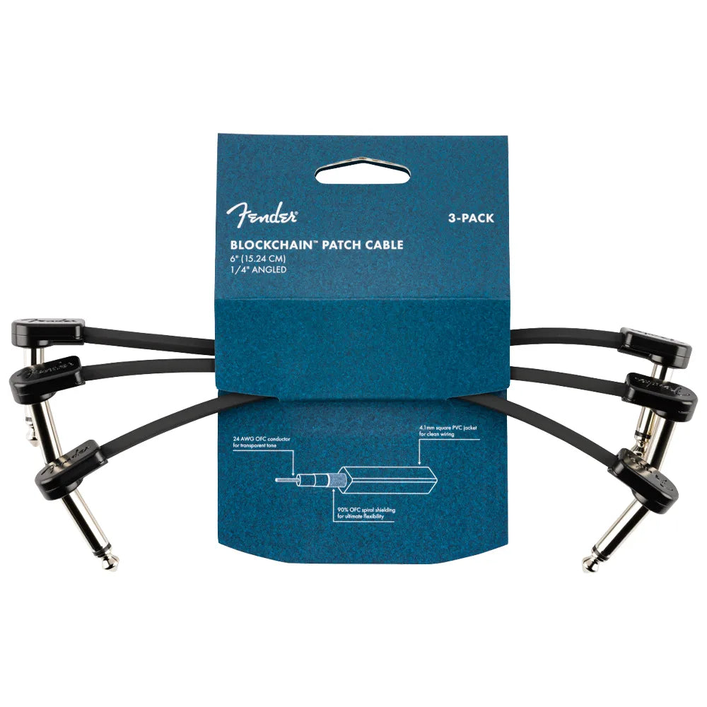 Fender 0990825008 Cable Blockchain 6 Patch Cable 3-pack Angle/Angle
