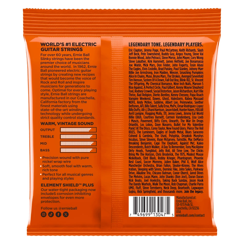 Ernieball 2254 Encordadura Guitarra Eléctrica Skinny Top/Heavy Bottom Rock n Roll 10/52 Niquel