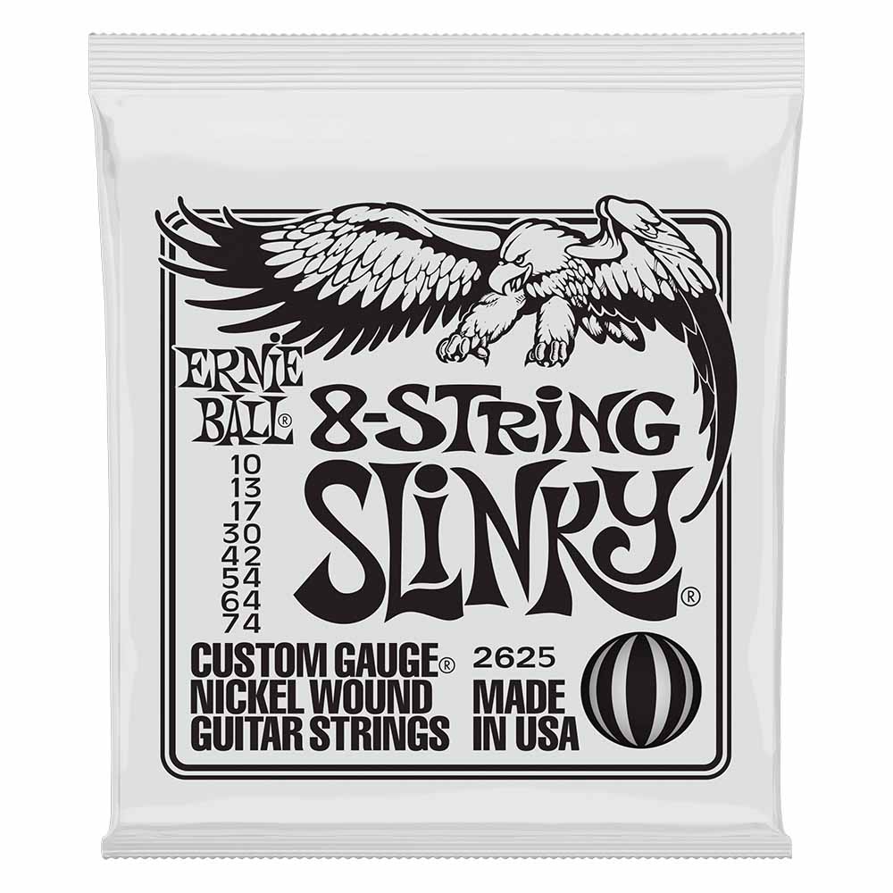 Encordadura Guitarra Eléctrica Ernie Ball ERNIEBALL 2625. Slinky 8 Cuerdas 0.010-0.074