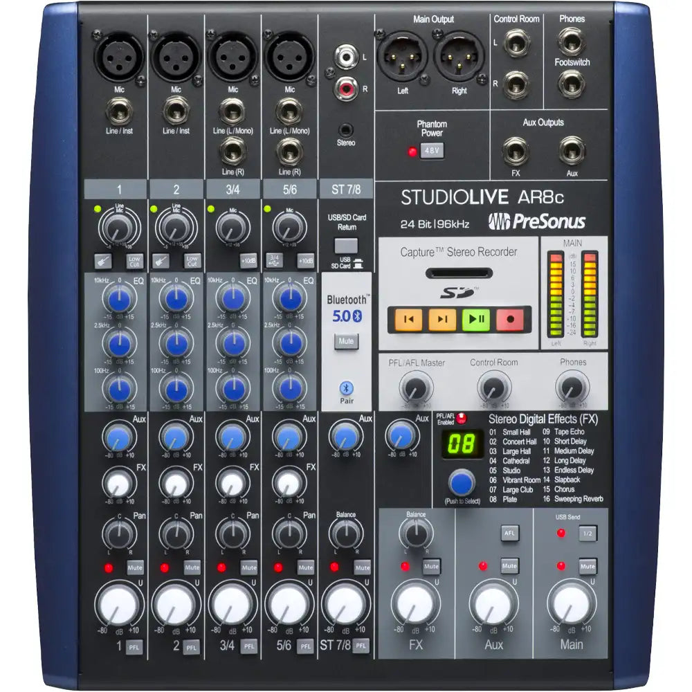 Presonus 2779214103 Mezcladora StudioLive AR8c Analog Mixer Blue 120V MX