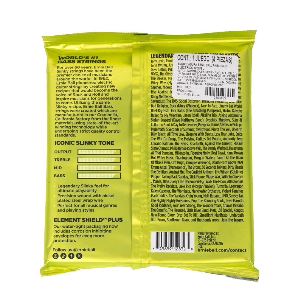 Encordadura Bajo Eléctrico Ernie Ball ERNIEBALL 2832. Regular Slinky Niquel