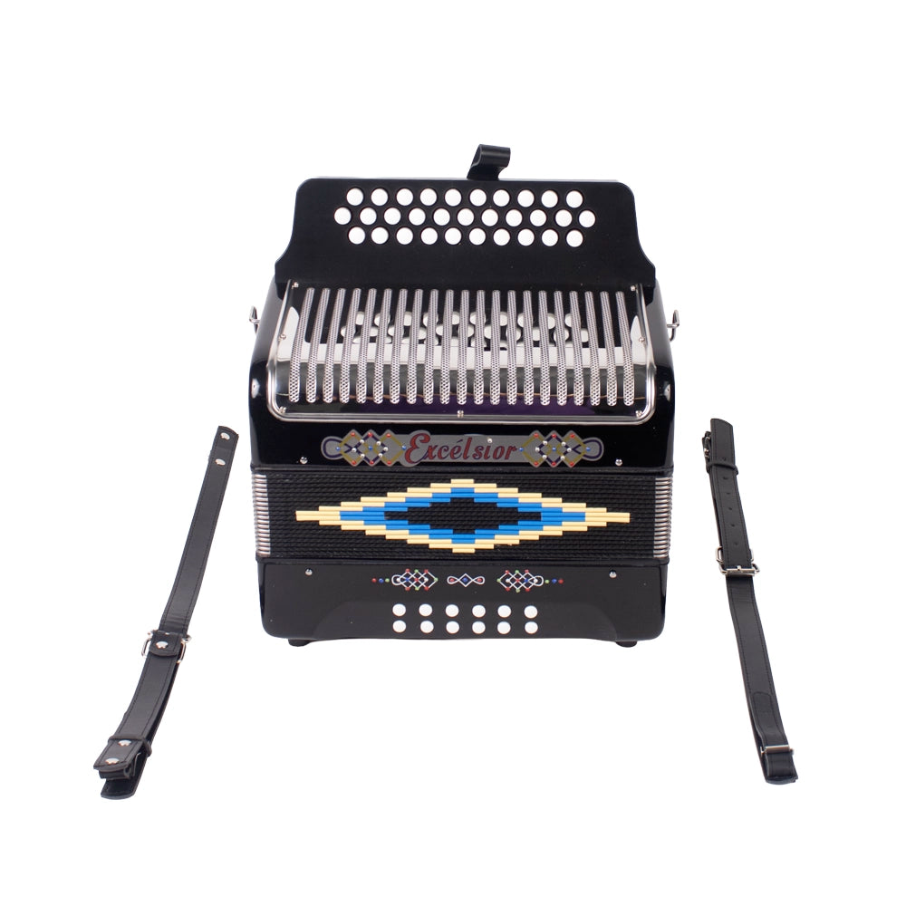 Excelsior 3012BKFBE Acordeón de Botones Fa-Si-Mi Negro con Estuche