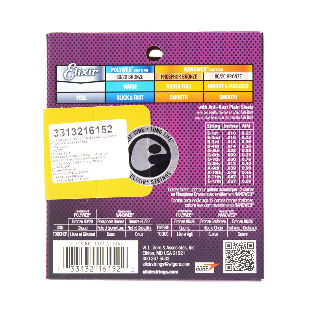 Elixir 3313216152 Encordadura Guitarra Docerola Fosforo Bronce Nanoweb