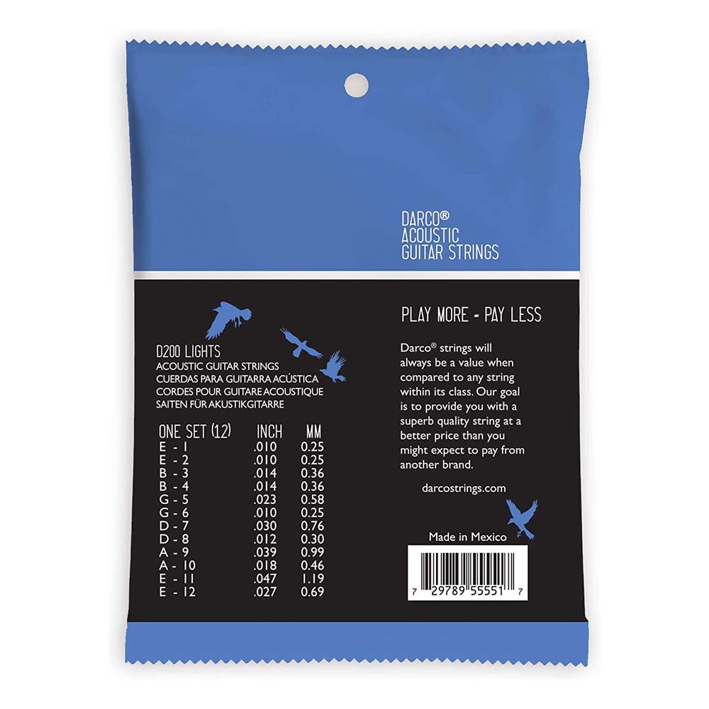 Encordadura de Guitarra Acústica 92/8 Phosphor Bronze 10/47 (12) DARCO 41Y18D200