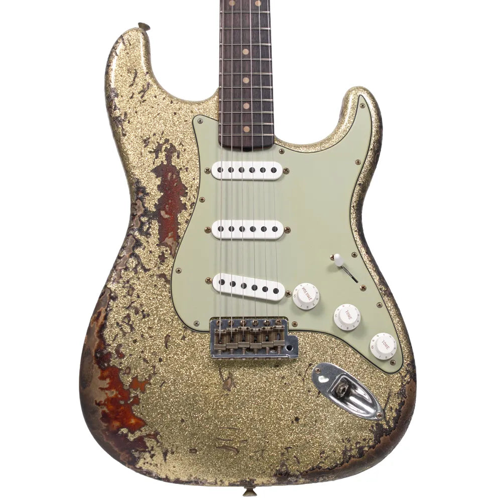 Fender Custom Shop 9231016771 Guitarra Eléctrica 1961 Stratocaster Super Heavy Relic 3A Gold Sparkle over 3 Color Sunburst