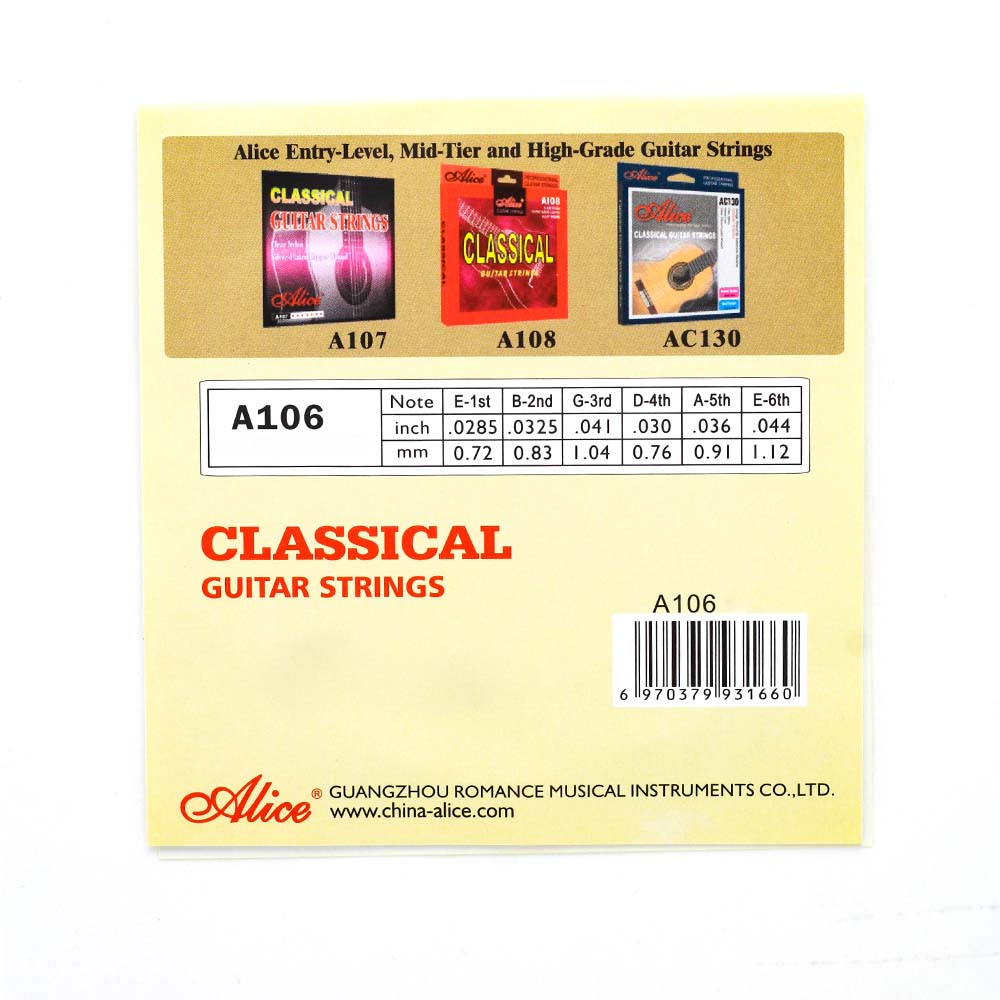 Cuerda Guitarra Acústica 3a Alice A106H3 Nylon Hard Tension