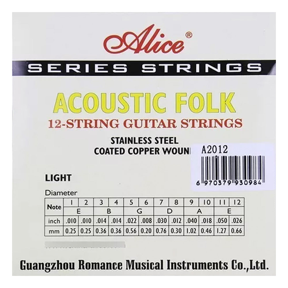 Encordadura Guitarra Electroacústica Alice A2012 12 Cuerdas Acero