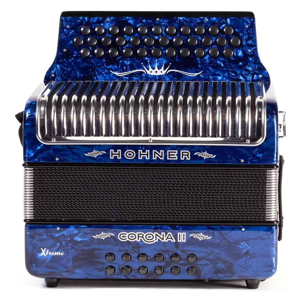 Hohner A5441 Acordeón Corona Ii Xtreme Diat. Fa-Sib-Mib 34 Botones, 12 Bajos Azul C/Funda