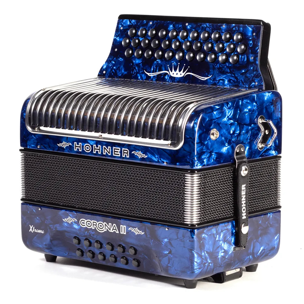 Hohner A5441 Acordeón Corona Ii Xtreme Diat. Fa-Sib-Mib 34 Botones, 12 Bajos Azul C/Funda