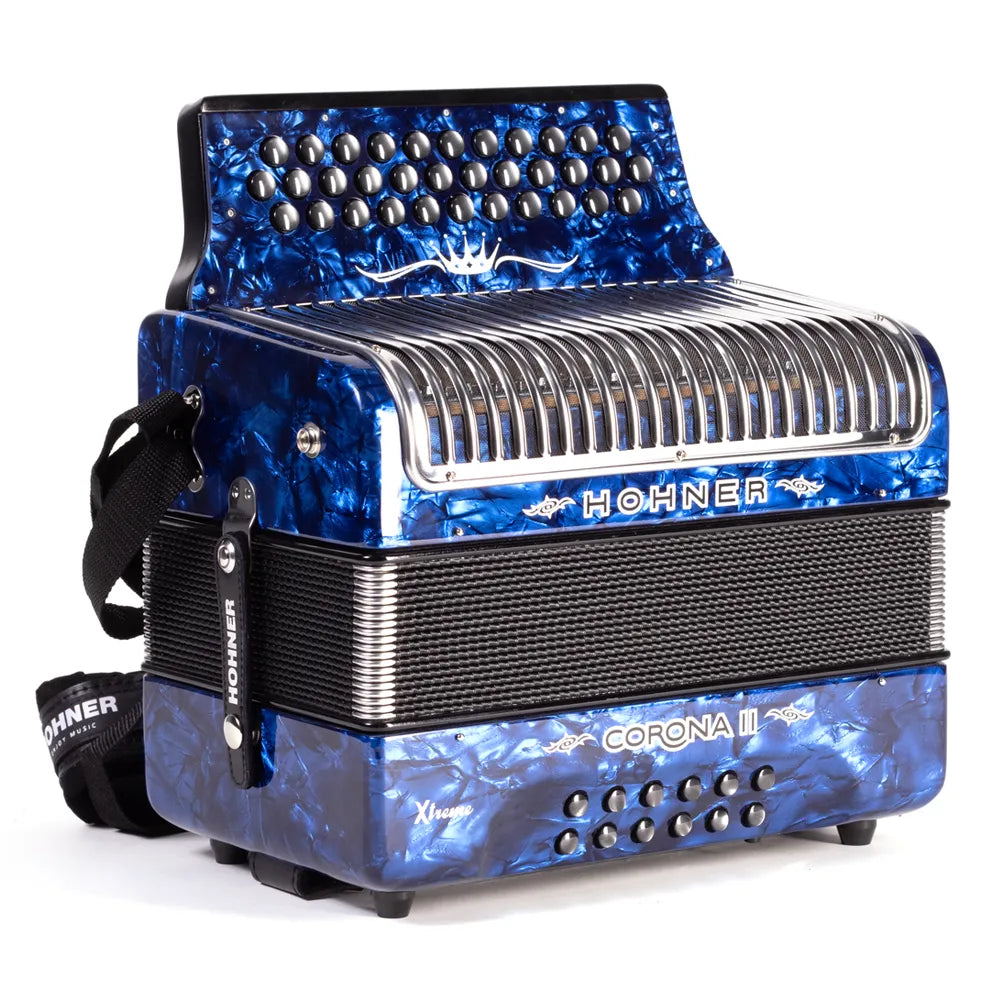 Hohner A5441 Acordeón Corona Ii Xtreme Diat. Fa-Sib-Mib 34 Botones, 12 Bajos Azul C/Funda