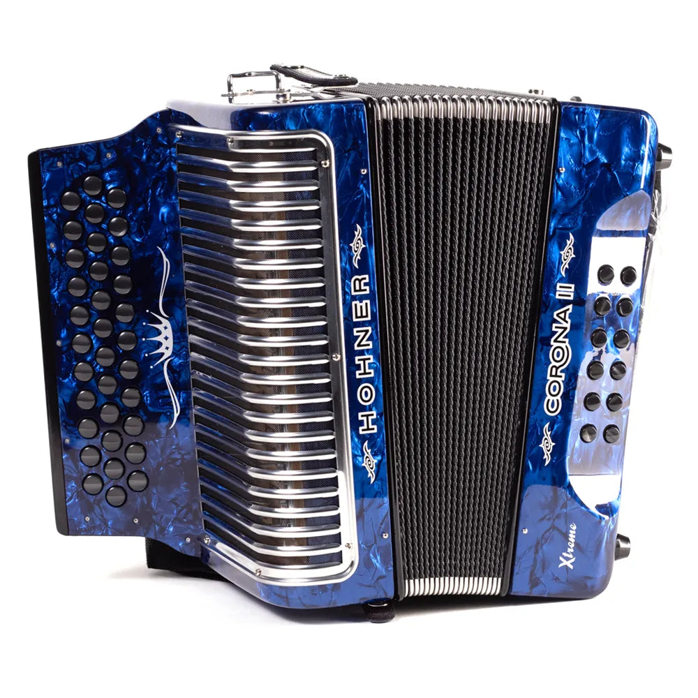 Hohner A5441 Acordeón Corona Ii Xtreme Diat. Fa-Sib-Mib 34 Botones, 12 Bajos Azul C/Funda