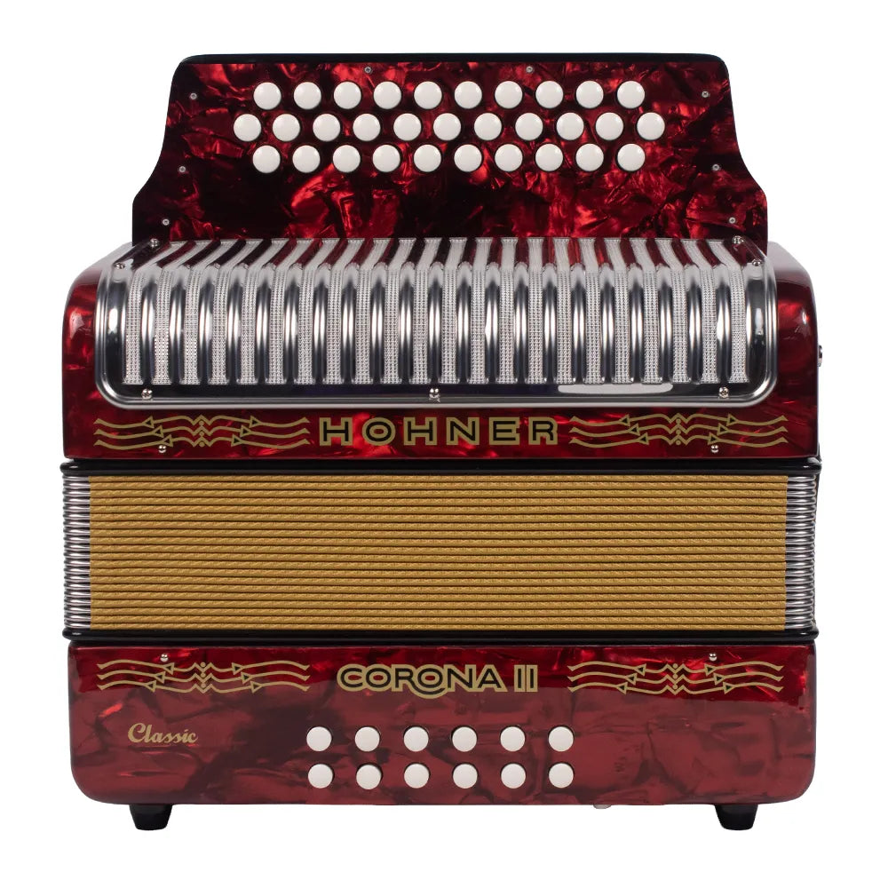 Hohner A5543 Acordeón de Botones Corona II Classic Fa Rojo c/funda