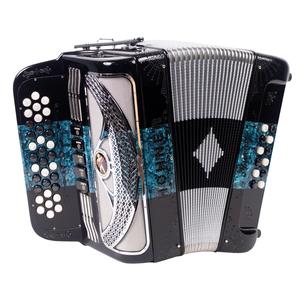 Hohner A9700FBBEBGSBGS Acordeón Anacleto de Botones FA-SIB-MIB Turquesa con Estuche