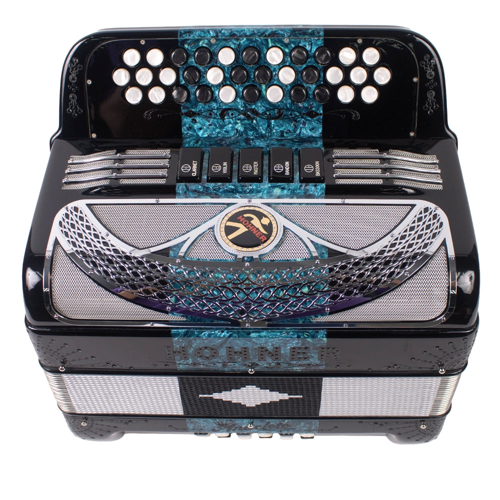 Hohner A9700FBBEBGSBGS Acordeón Anacleto de Botones FA-SIB-MIB Turquesa con Estuche