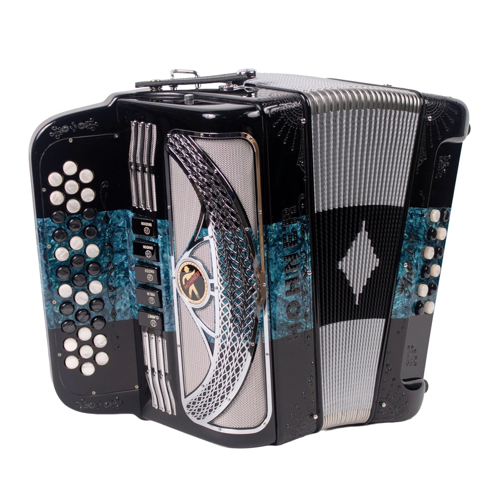 Hohner A9700FBBEBGSBGS Acordeón Anacleto de Botones FA-SIB-MIB Turquesa con Estuche