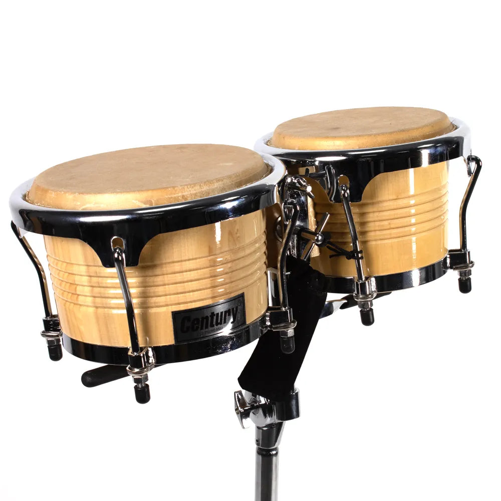 Century Cnbg006 Bongo 8" 9" Madera Natural Aro Cromado con Atril
