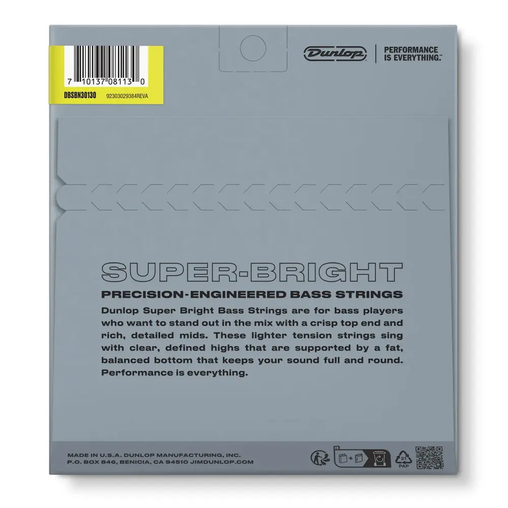 Dunlop DBSBN30130CV Encordadura Bajo Eléctrico Super Bright Medium 6 cuerdas 30/130 Niquel
