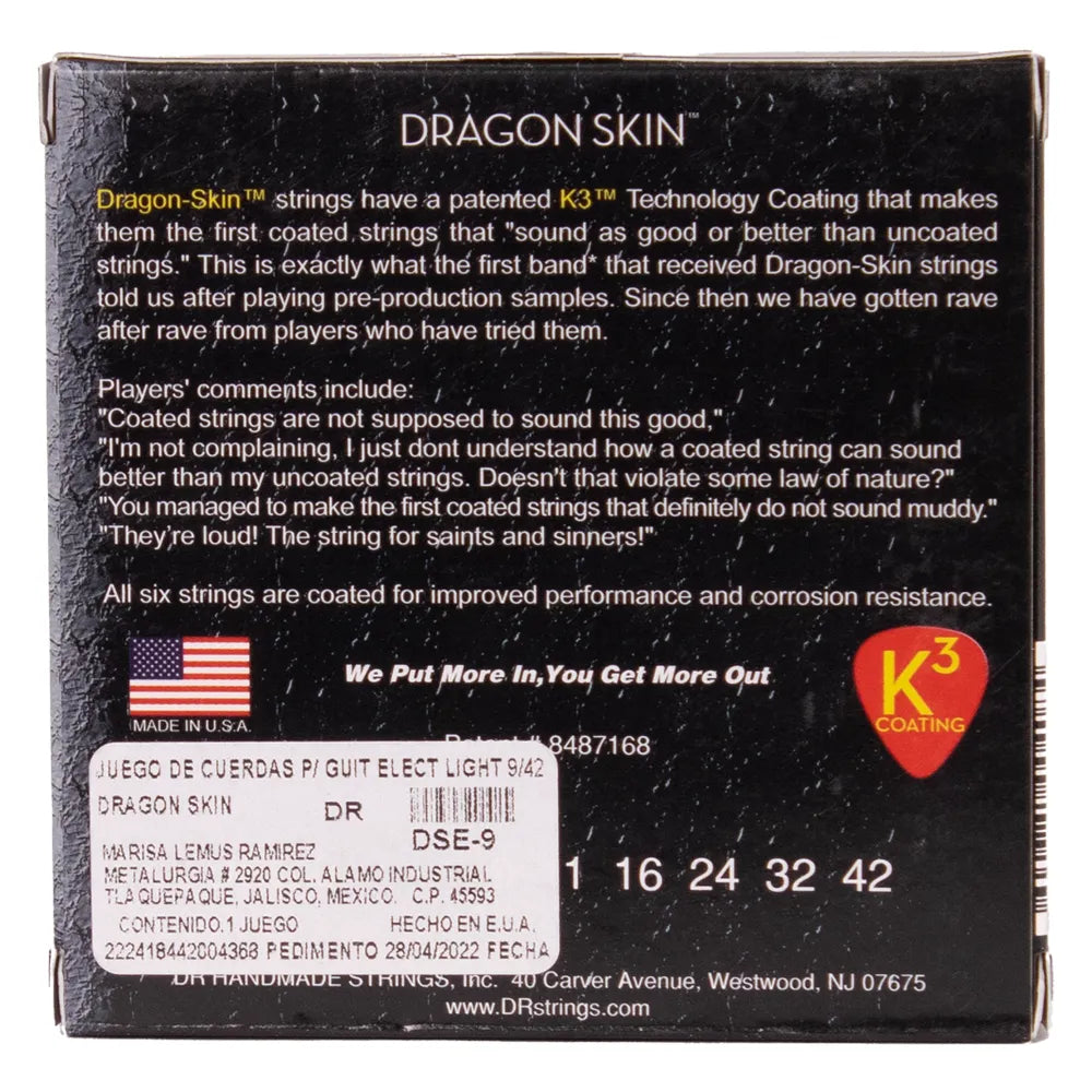 Dr Dse9 Encordadura Guitarra Eléctrica 9/42 Light Dragon Skin