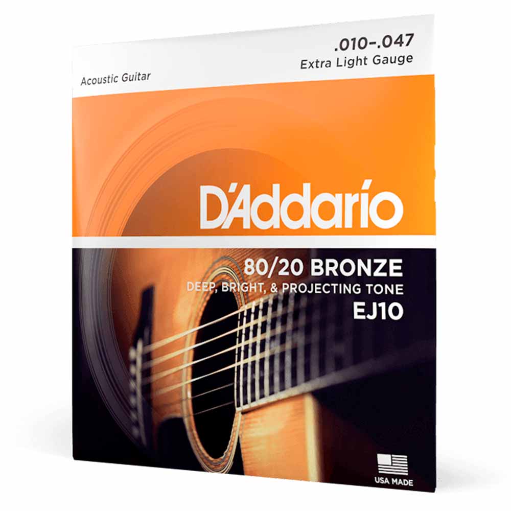 Encordadura Guitarra Acústica Daddario EJ10 10/47 Bronze Extra Light