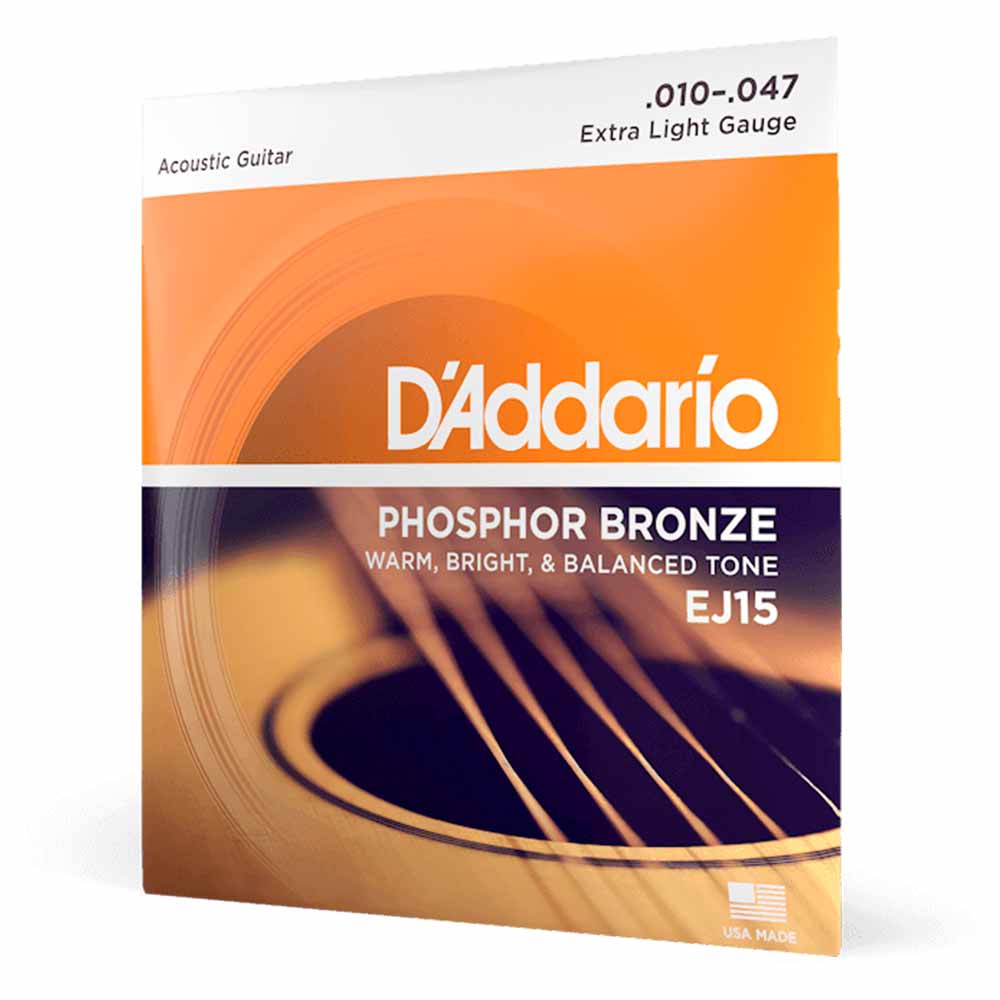 Encordadura Guitarra Acústica Daddario EJ15 10/47 Phosphoro Bronze Extra Light