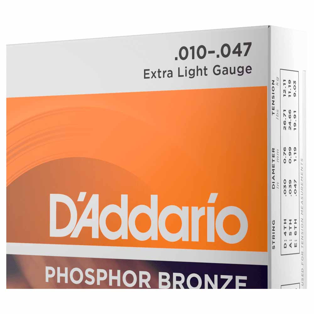 Encordadura Guitarra Acústica Daddario EJ15 10/47 Phosphoro Bronze Extra Light