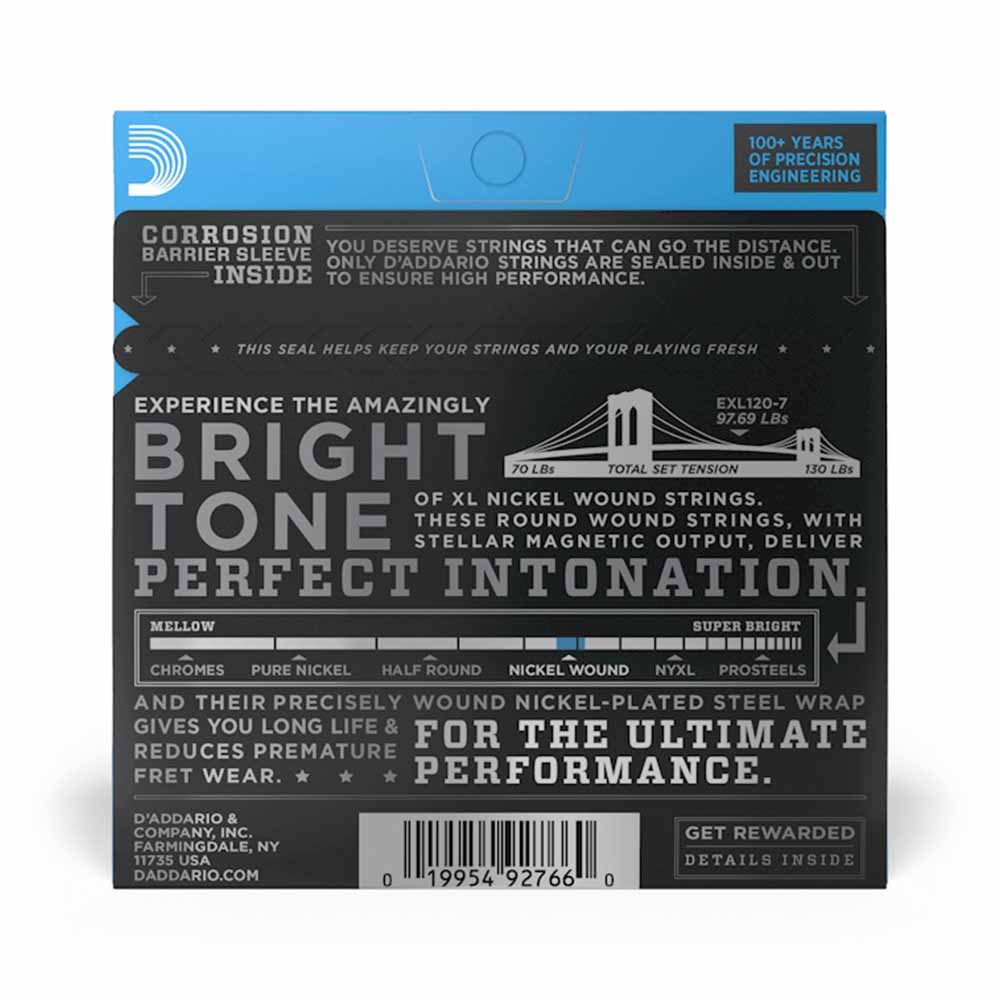 Encordadura Guitarra Eléctrica Daddario EXL1207 9/54 7 Cuerdas Nickel