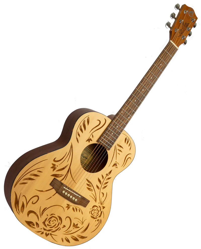 Guitarra Acústica Bamboo Ga38 Rock & Roses 38in con Funda Acolchonada GA38ROCK&ROSES