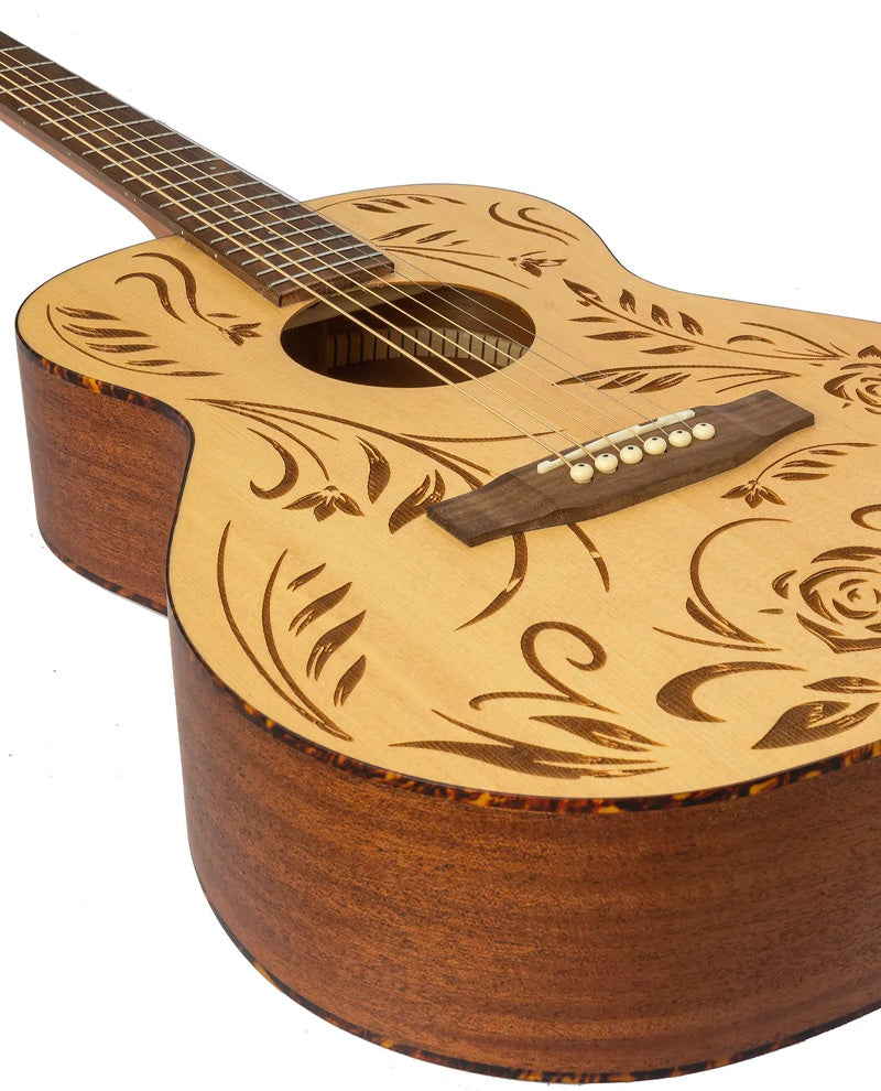 Guitarra Acústica Bamboo Ga38 Rock & Roses 38in con Funda Acolchonada GA38ROCK&ROSES