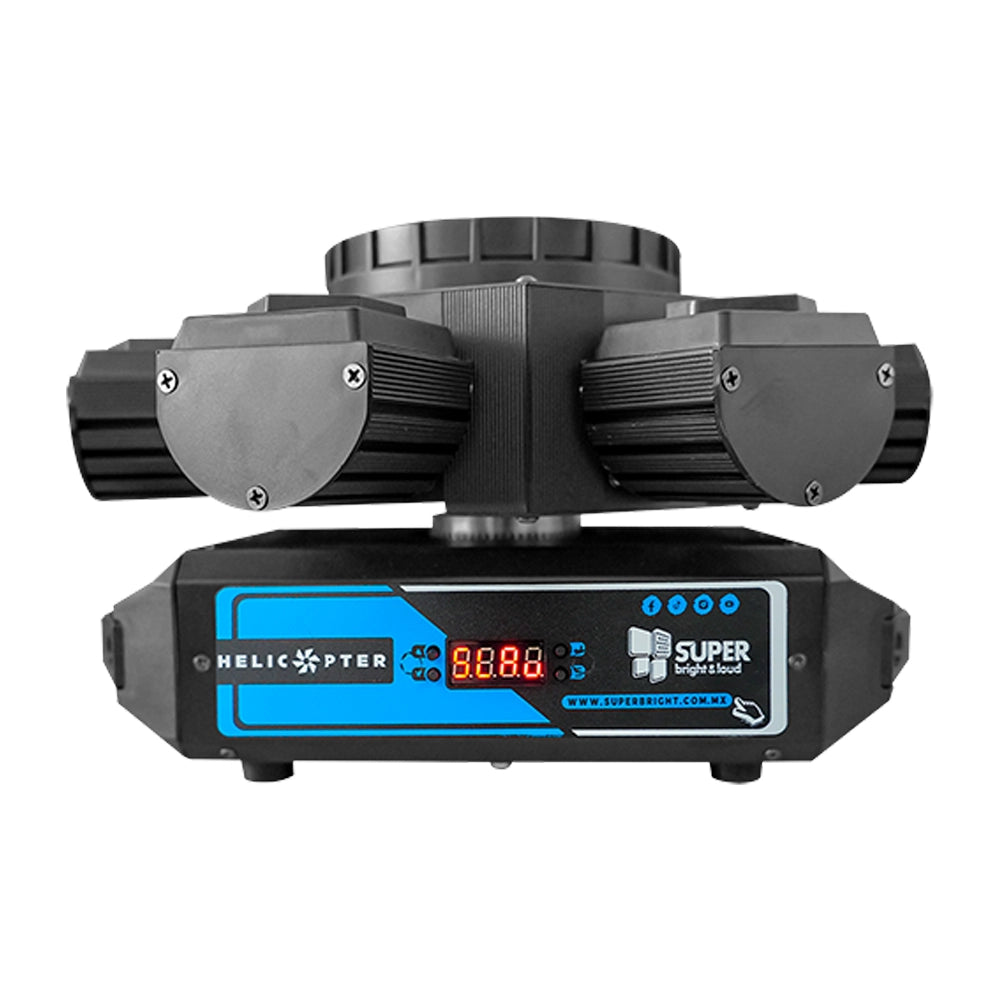 Super Bright HELICOPTER Cabeza Móvil 10 Leds 10w RGB Estuche con 4