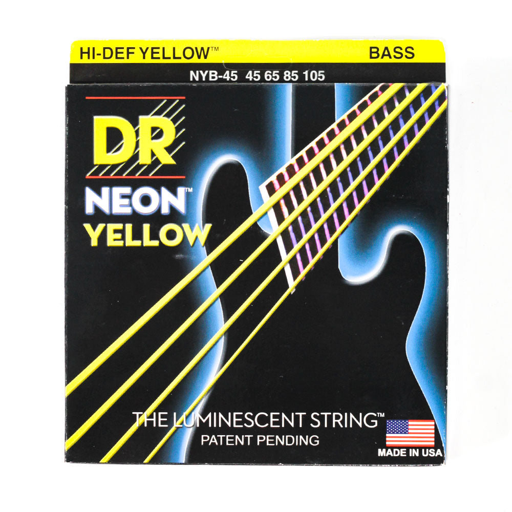 Corde Per Basso Elettrico DR NYB-45 Neon Hi-Def – 4 Corde, Giallo, Calibro 45-105