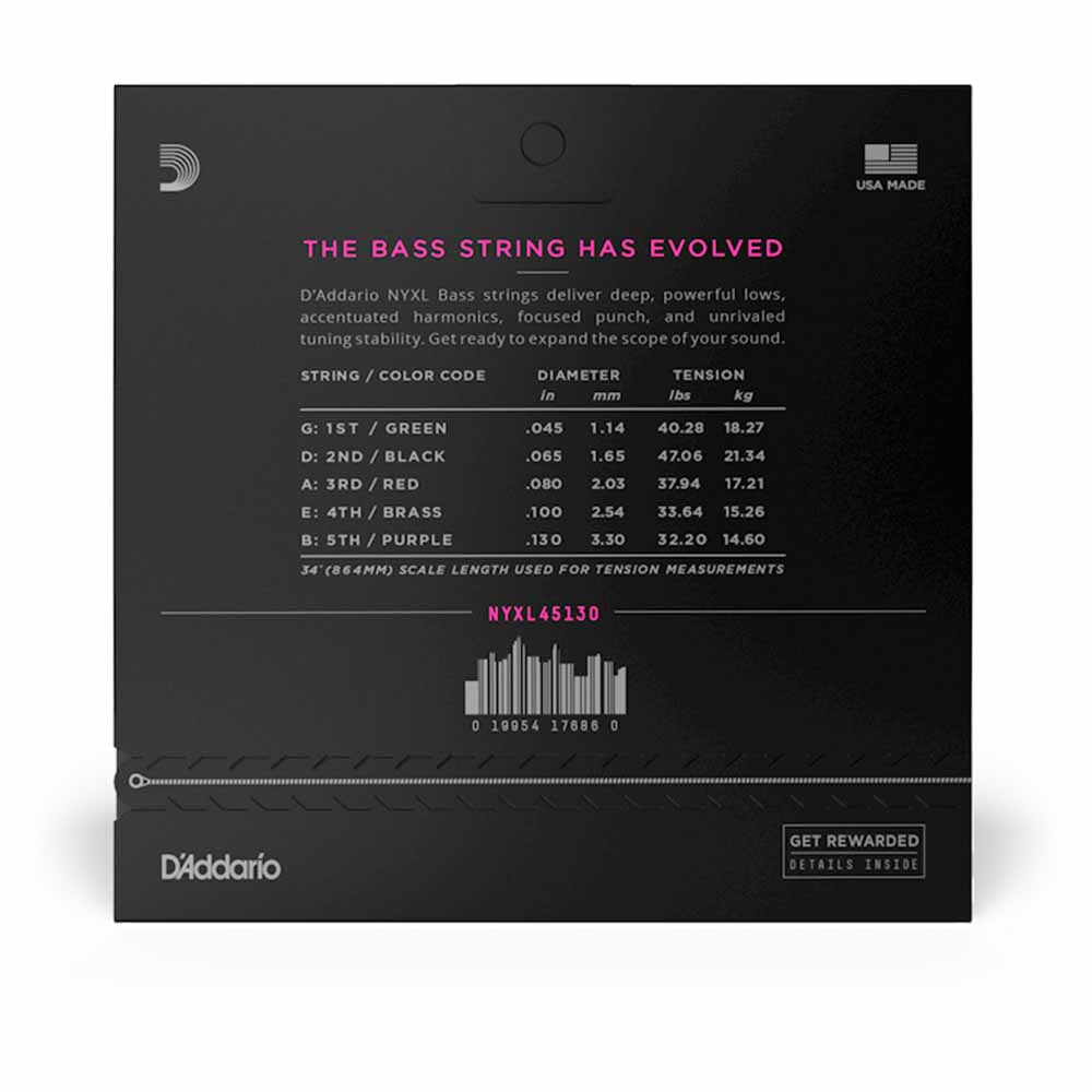 Encordadura Bajo Eléctrico 45/130 5 Cuerdas Long Scale DADDARIO NYXL45130