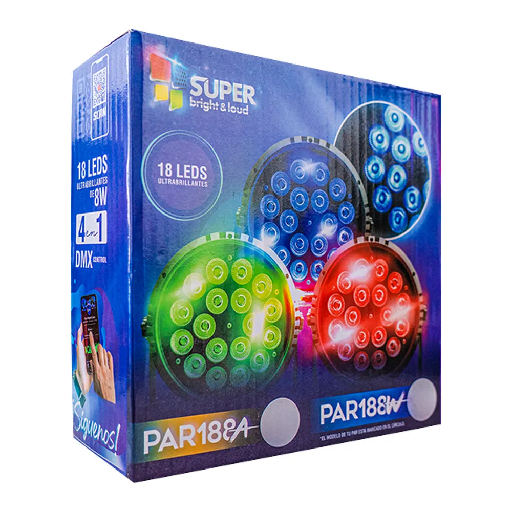 Super Bright PAR188A Iluminación Par 18 Leds de 18w RGBA