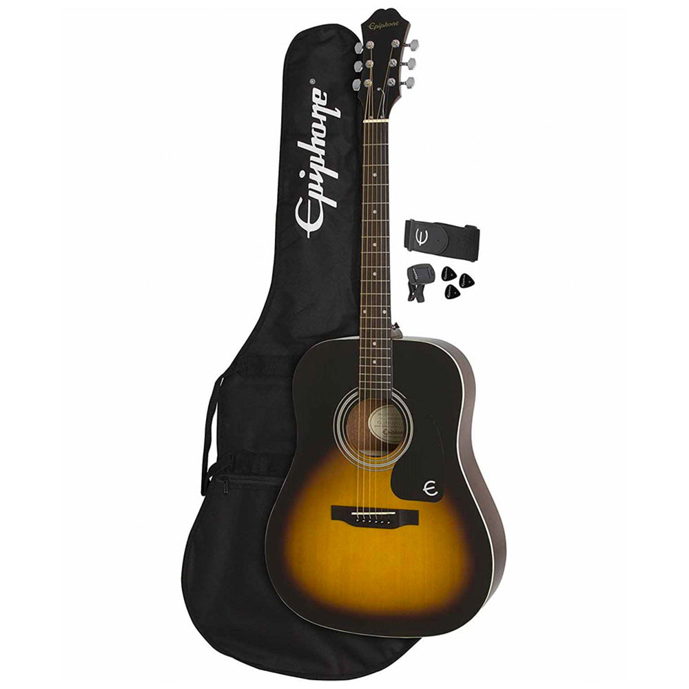 EPIPHONE PPAGEAFTVSCH3 Paquete de Guitarra Acústica FT100 Vintage Sunburst (Incluye Funda Tahalí Púas y Afinador)