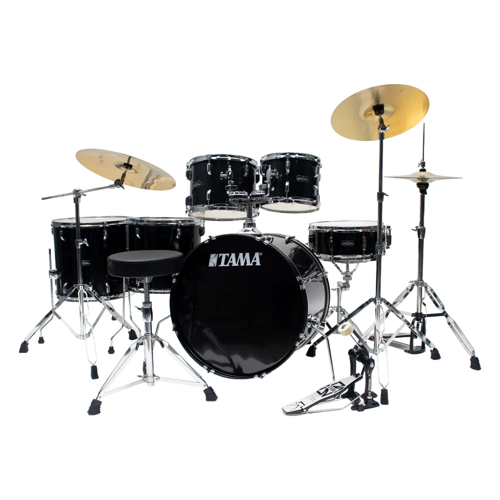 Tama ST62H6CBNS Bateria Acústica Stagestar de 6 piezas Negro Brillante con Atriles, Asiento y Platillos