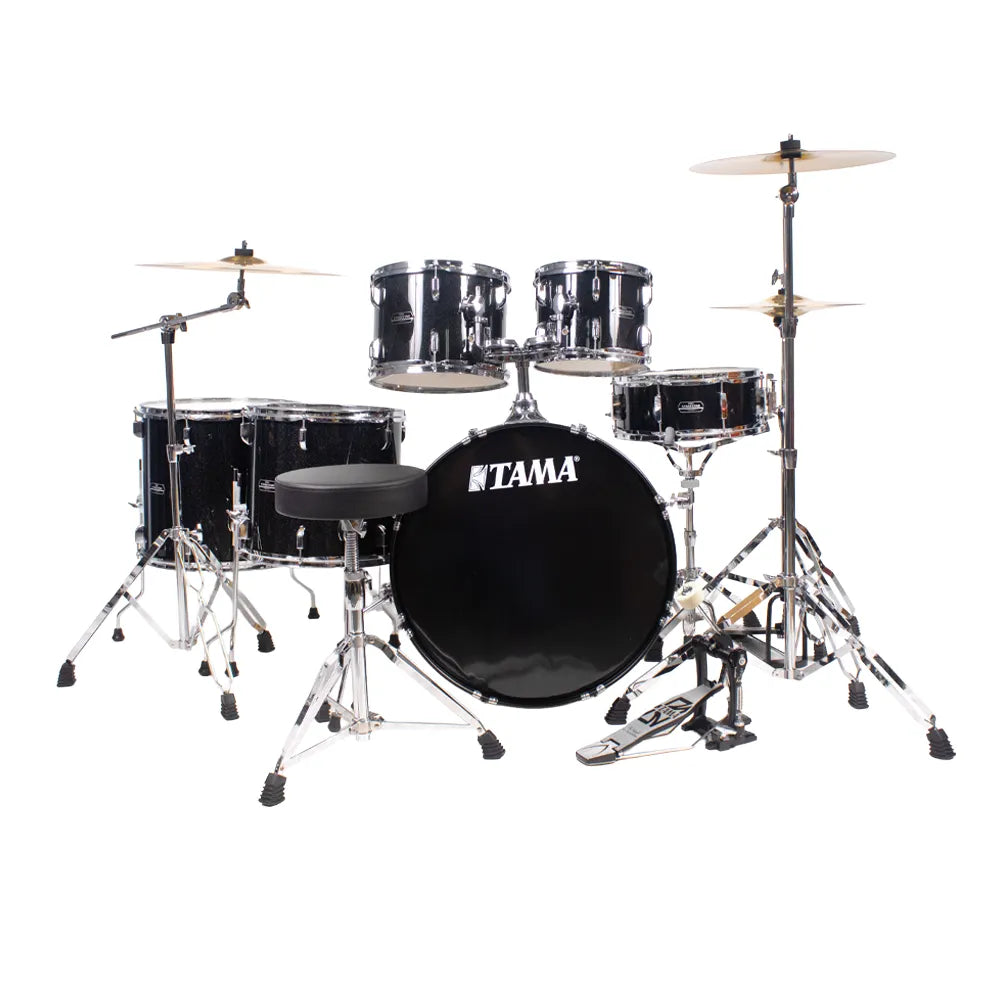 Tama ST62H6CBNS Bateria Acústica Stagestar de 6 piezas Negro Brillante con Atriles, Asiento y Platillos