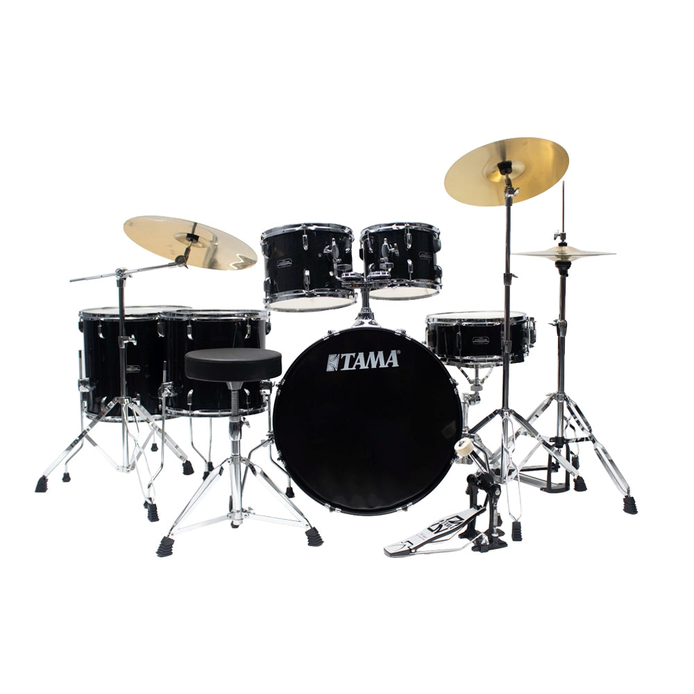 Tama ST62H6CBNS Bateria Acústica Stagestar de 6 piezas Negro Brillante con Atriles, Asiento y Platillos