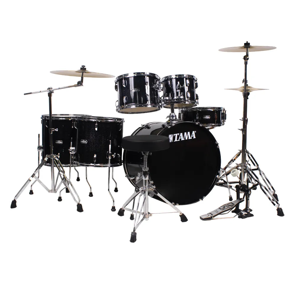 Tama ST62H6CBNS Bateria Acústica Stagestar de 6 piezas Negro Brillante con Atriles, Asiento y Platillos