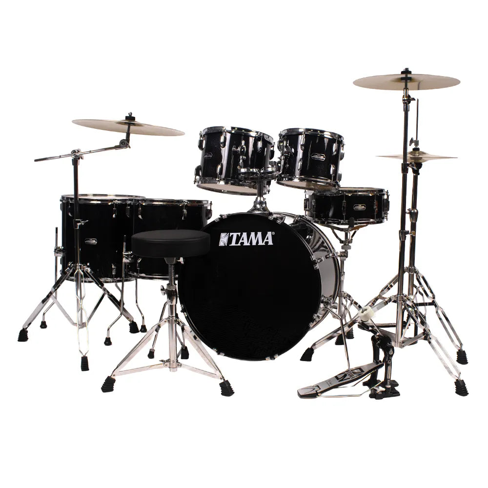 Tama ST62H6CBNS Bateria Acústica Stagestar de 6 piezas Negro Brillante con Atriles, Asiento y Platillos