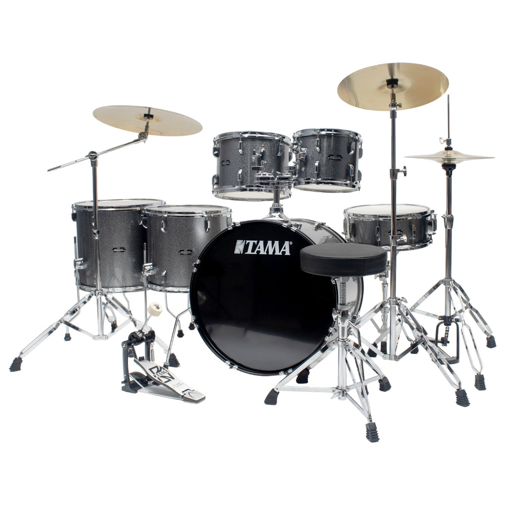 Tama ST62H6CCSS Bateria Acústica Stagestar de 6 piezas Plata Brillante con Atriles, Asiento y Platillos